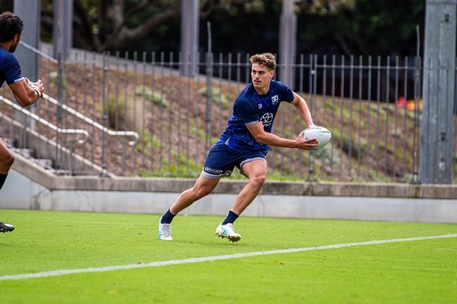 Tom Duffy trains with the Cowboys ahead of his NRL debut.