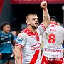 Picture by Allan McKenzie/SWpix.com - 23/03/2025 - Rugby League - Betfred Super League Round 5 - Hull KR v Leigh Leopards - Sewell Group Craven Park, Hull, England - Hull KR's Mikey Lewis celebrates victory over Leigh.