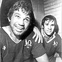 Arthur Beetson and John Lang celebrate Queensland's historic 20-10 win in the first State of Origin at Lang Park in 1980.