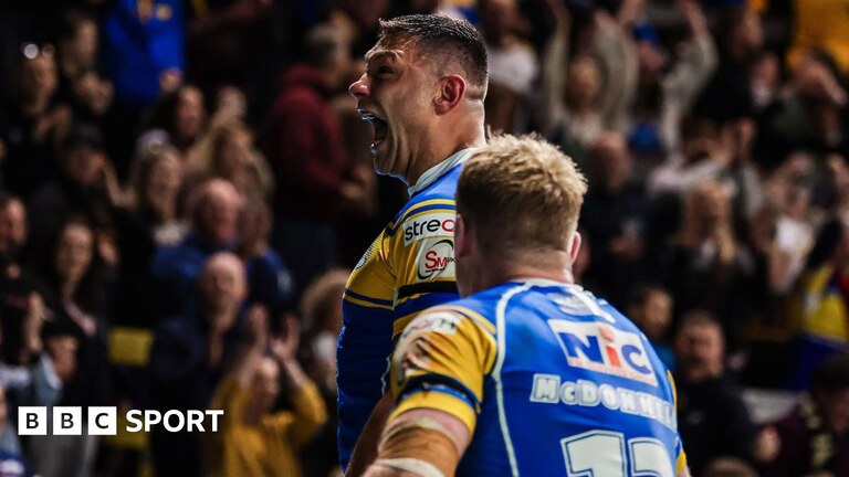 Ryan Hall scoring a try for Super League rugby league team Leeds Rhinos