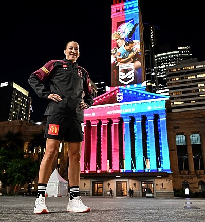 Maroons co-captain Ali Brigginshaw with an activation in Brisbane for Magic Round and Women's State of Origin.