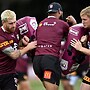 Cameron Munster and Tom Dearden at Maroons training together in 2022.