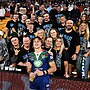 Sam Healey with family and friends after his NRL debut at Magic Round.