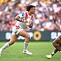 Jaydn Su'A in action for the Dragons against the Broncos.
