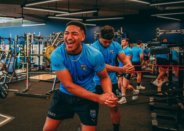 Loko all smiles during a gym session with NSW's Under 19s Origin squad.