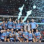 Newcastle fans stayed around to watch the NSW Blues lift the State of Origin Shield even though they couldn't complete at 3-0 series whitewash.