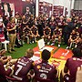 Billy Slater addresses the Maroons after their epic 26-24 win in Perth.