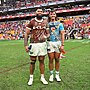 Brothers Payne Haas and Klese Haas after the Titans claimed a in win Round 12 last year.