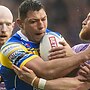 Leeds Rhinos' Ryan Hall is tackled during the Betfred Super League match at the AMT Headingley