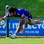 Try time for One New Zealand Warriors centre Caelys Putoko in Jersey Flegg Cup win over the Bulldogs in Pukekohe.