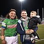 Josh Papalii with Jarrod Croker - the namesake who Jason Croker previously thought was going to break his appearance record for the Raiders.