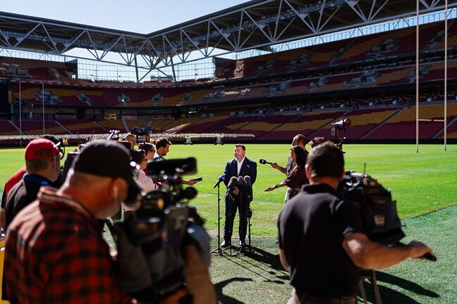 Dolphins CEO Terry Reader addresses media ahead of the game against the Rabbitohs.