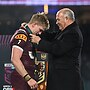 Tom Dearden received the Wally Lewis Medal after taking over the halfback and role and leading the Maroons to back-to-back away wins.