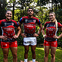Proud Wiradjuri and Dunghutti woman Ahlivia Ingram, proud Wiradjuri man Tyrell Sloan & proud Gweagal and Wiradjuri woman Ella Koster pose in the club's 2025 Indigenous Jersey.