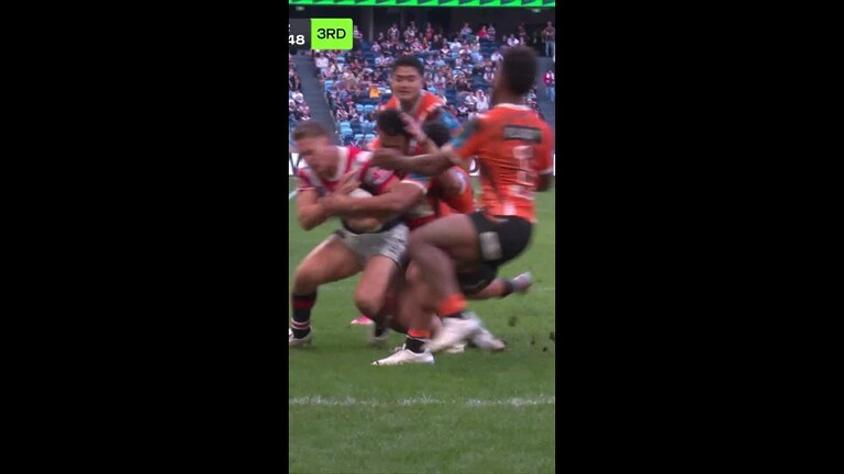 Fainu gives it everything to save a try! #nrl