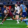 Hamiso Tabuai-Fidow runs over for a try for Queensland in Perth.