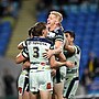 Griffin Neame helps lead the celebrations after a Cowboys try.