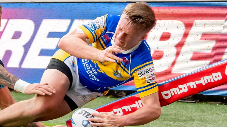 Alfie Edgell scored a hat-trick for Leeds Rhinos as they thumped Salford Red Devils