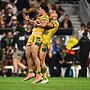 Celebrations with Joash Papalii and Will Penisini against the Broncos.