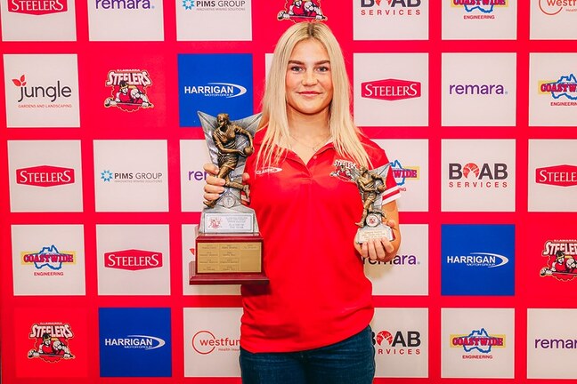 Under 19s Origin star Tori Shipton shows off her silverware from the night.