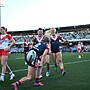 Roosters celebrate a Try in their Round 2 win over the Dragons.
