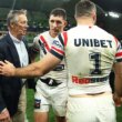 Roosters players, pictured here congratulating Craig Bellamy after his 600th game.