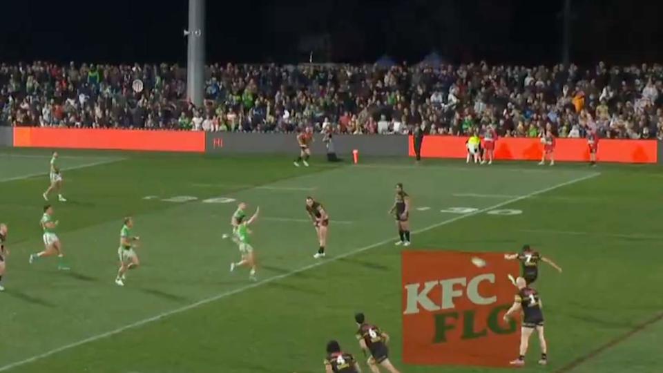 Liam Martin and the chases appeared to be onside after Nathan Cleary's field goal attempt. (Image: Fox Sports)