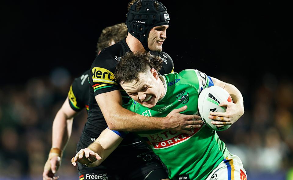 Nathan Cleary in action for the Panthers against the Raiders.