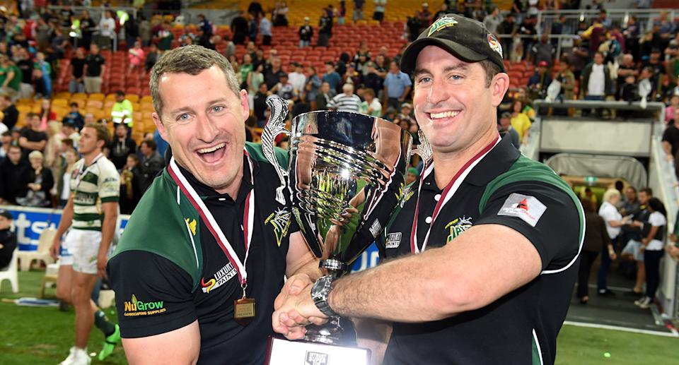 Ben and Shane Walker coached the Ipswich Jets to the club's first and only Queensland Cup premiership in 2015. Pic: AAP