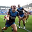 Ella Koster celebrates her match winning try for the Indigenous All Stars.