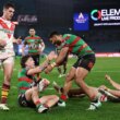 Alex Johnston, pictured here celebrating with Tallis Duncan after a Rabbitohs try.