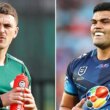 Souths' hopes of luring David Fifita (R) to the club in 2026 look set to hinge on whether they can offload English import Lewis Dodd (L). Pic: Getty