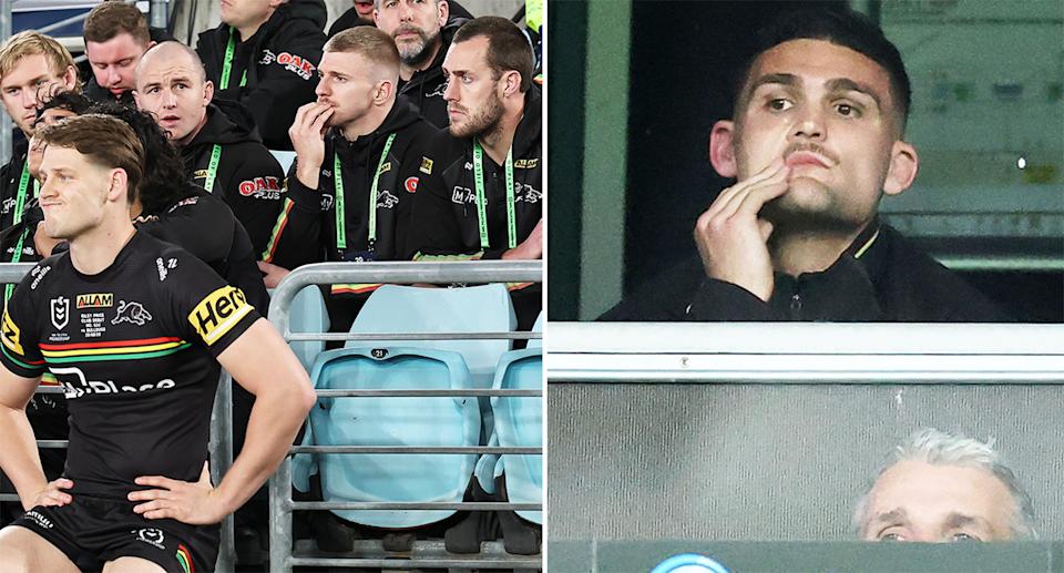 The rested Penrith Panthers stars watch on from the stands.