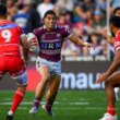 Cool as: Tolu scores one of Manly's 10 tries against the Dolphins in Round 25