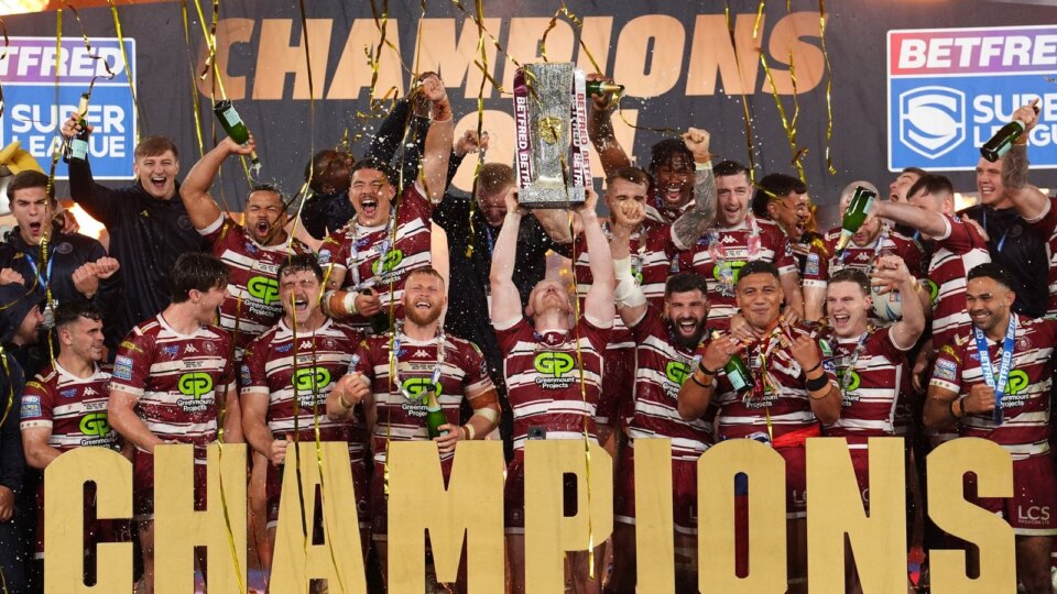 Wigan lift the 2024 Super League trophy after victory over Hull KR in the Grand Final