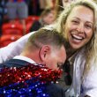 Adam O'Brien and wife Sharyn after a Newcastle Knights victory in 2023.