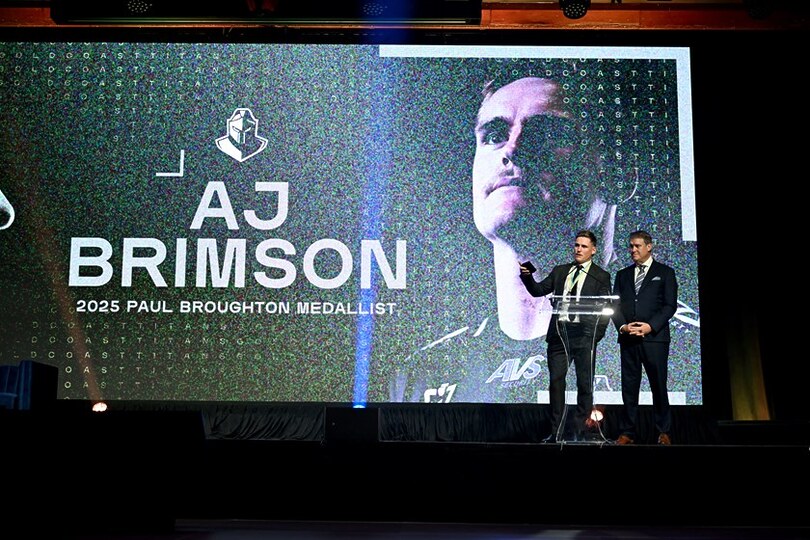 AJ Brimson after accepting his first Paul Broughton Medal.