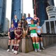 Adam Reynolds and Joe Tapine, pictured here with the other six captains in the NRL finals.