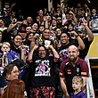 Ativalu Lusati with family members, including his parents, after making his NRL debut in Townsville.