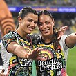 Shaylee Bent and Taliah Fuimaono representing the Indigenous All Stars.