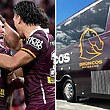 The Broncos were unhappy at having to park their team bus outside Canberra's home ground when the side's last met there in round two. Pic: Getty/Facebook/Belbaker Bus Charter