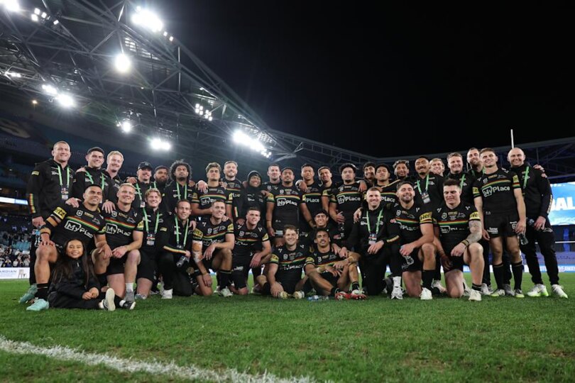 Panthers players pose for a team photo.