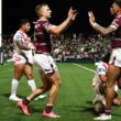 Sea Eagles players in action against the Dragons.