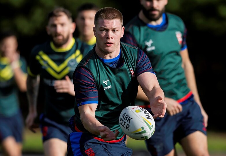 Raiders forward Morgan Smithies training with the England team at Wigan ahead of the second Ashes Test.