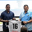 Fiji forward Keresi Maya receives his Bati jersey ahead of his Test debut.