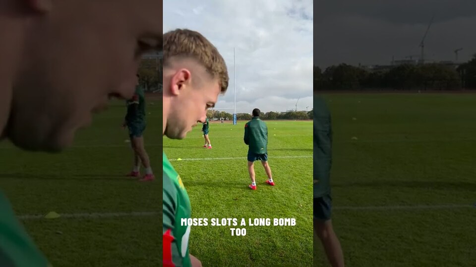 Walsh and Moses show off their kicking skills at Kangaroos training! #nrl #ashes