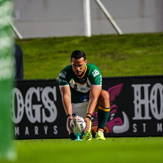 Niel Beukes lines up a conversion attempt for South Africa against Niue.