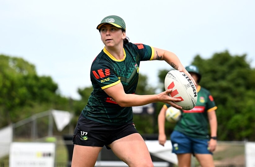 Quincy Dodd at Jillaroos training in the Heritage jersey.