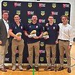 IRL Chair Troy Grant with Golden Boot winners Jack Brown (2019), Seb Bechara (2022), Rob Hawkins (2024) and England coach Tom Coyd.
