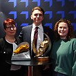 IRL Golden Boot winner Rob Hawkins with his mother Joanna and partner Emily at the 2025 presentation in Halifax.